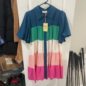 entro Deep Teal Collared Button Dress